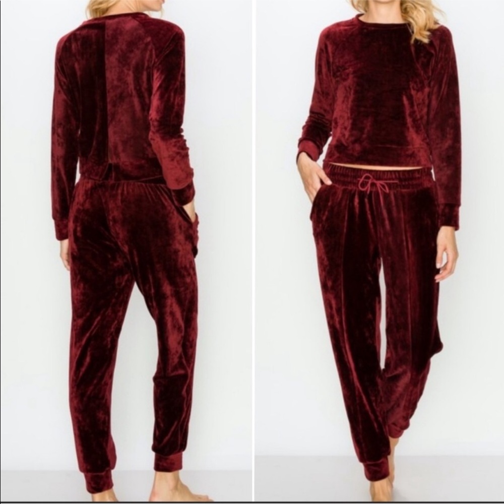 Kimberly Velvet Track Pants - Burgundy - Size Medium